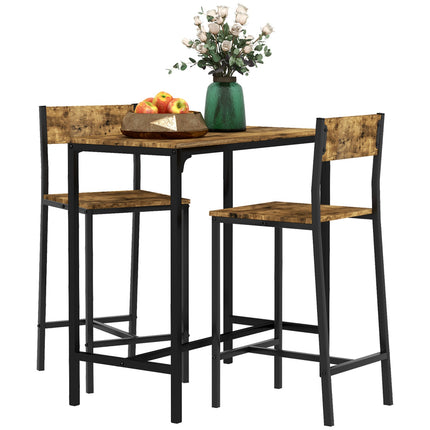 Bartisch-Set mit 1 Tisch & 2 Hockern, MDF & Metall, Braun