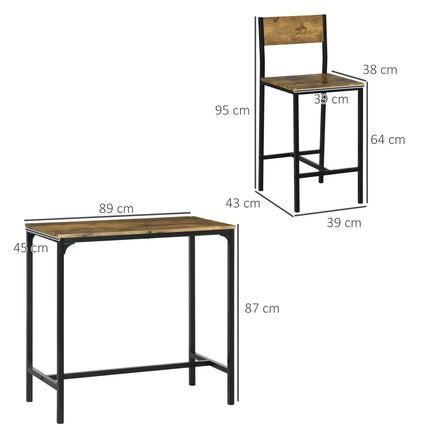 Bartisch-Set mit 1 Tisch & 2 Hockern, MDF & Metall, Braun