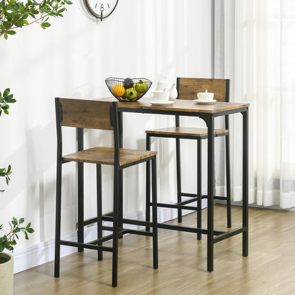 Bartisch-Set mit 1 Tisch & 2 Hockern, MDF & Metall, Braun