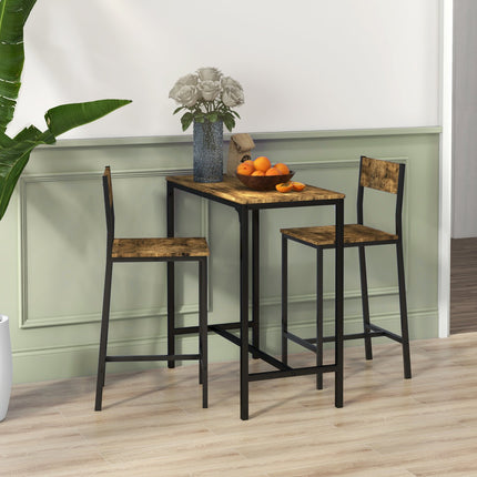 Bartisch-Set mit 1 Tisch & 2 Hockern, MDF & Metall, Braun