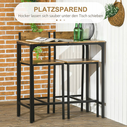 Bartisch-Set mit 1 Tisch & 2 Hockern, MDF & Metall, Braun