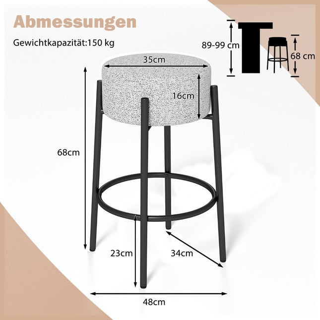 Barhocker 68cm, gepolsterter Sitz, ohne Rückenlehne, Metallgestell