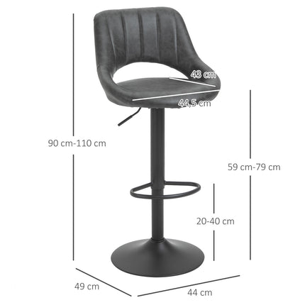 Verstellbare Barhocker in grauer Lederoptik, 2er-Set - drehbar und Metallgestell