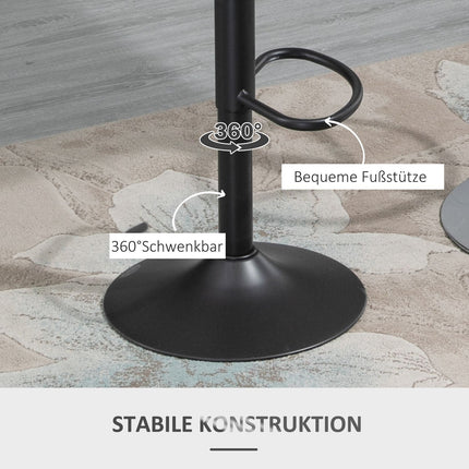 Verstellbare Barhocker in grauer Lederoptik, 2er-Set - drehbar und Metallgestell