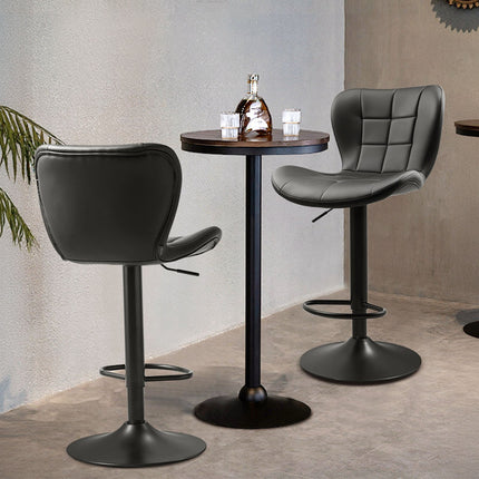 Bar Stool Set of 2, PU Leather Swivel, Adjustable, Black