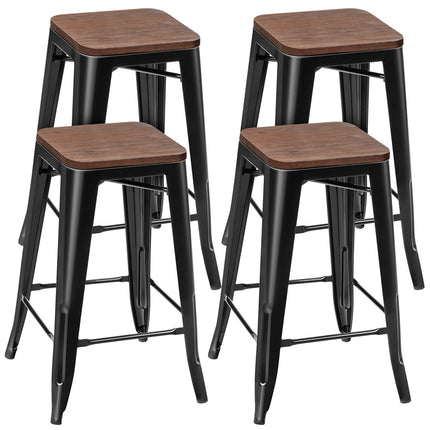 Barhocker 4er Set, Ulmenholz-Sitzfläche, Eisenbeine, 66 cm