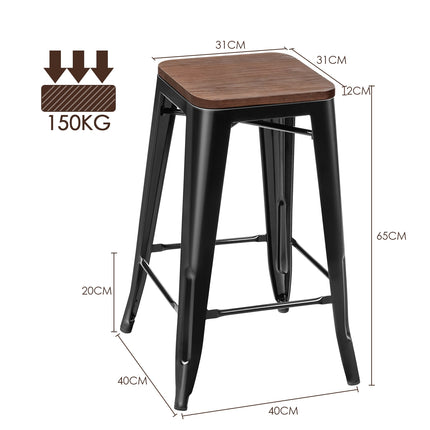 Barhocker 4er Set, Ulmenholz-Sitzfläche, Eisenbeine, 66 cm