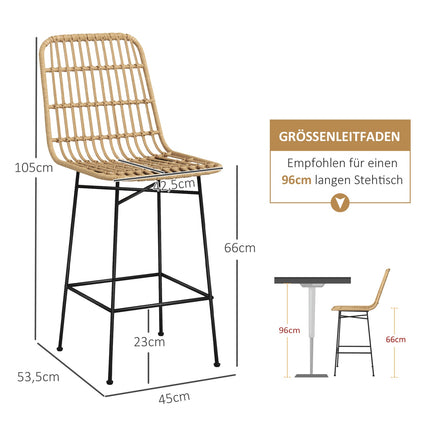 Bar stools Set of 2, Boho Design, PE rattan, yellow