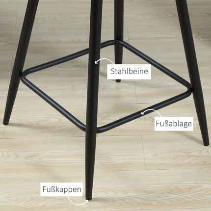 Samt-Barhocker 2er-Set, Stahlgrau, mit Fußstütze
