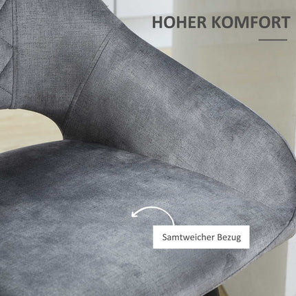 Samt-Barhocker 2er-Set, Stahlgrau, mit Fußstütze