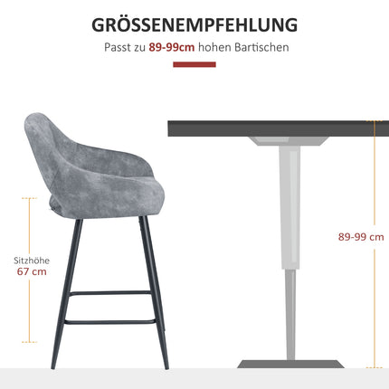Samt-Barhocker 2er-Set, Stahlgrau, mit Fußstütze