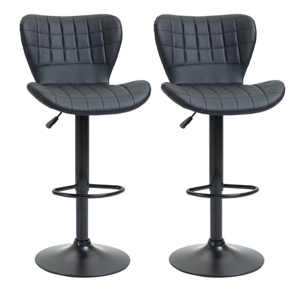 Schwarze Drehbarhocker 2er-Set mit Rückenlehne, PU-Bezug