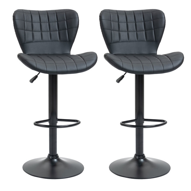 Schwarze Drehbarhocker 2er-Set mit Rückenlehne, PU-Bezug