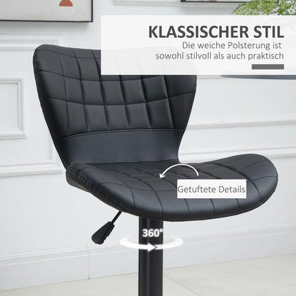 Schwarze Drehbarhocker 2er-Set mit Rückenlehne, PU-Bezug