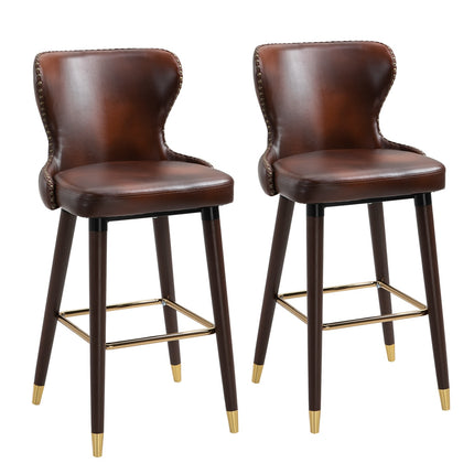 Barkrukken Set Van 2 Elegante Barstoelen Met Voetsteun En Rugleuning, Bistrokruk, Eetkamerstoel, Pu, Bruin, 52X53X101Cm