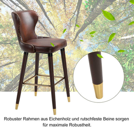 Barkrukken Set Van 2 Elegante Barstoelen Met Voetsteun En Rugleuning, Bistrokruk, Eetkamerstoel, Pu, Bruin, 52X53X101Cm