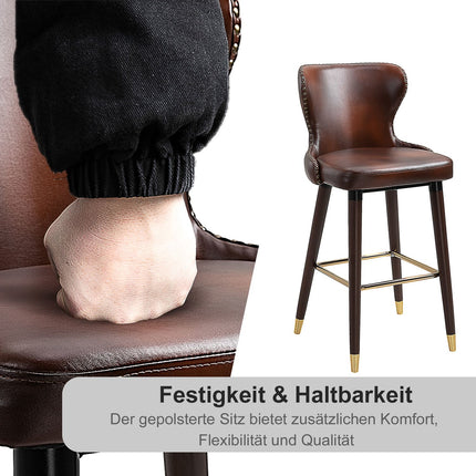Barkrukken Set Van 2 Elegante Barstoelen Met Voetsteun En Rugleuning, Bistrokruk, Eetkamerstoel, Pu, Bruin, 52X53X101Cm