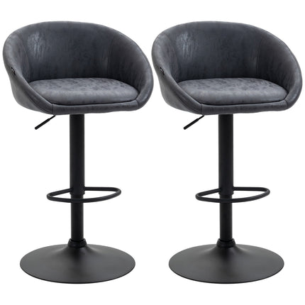 Adjustable barstools in gray artificial leather with armrests, set of 2