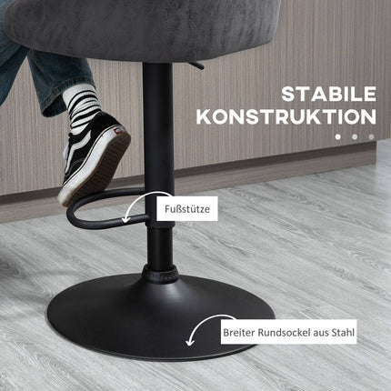 Adjustable barstools in gray artificial leather with armrests, set of 2