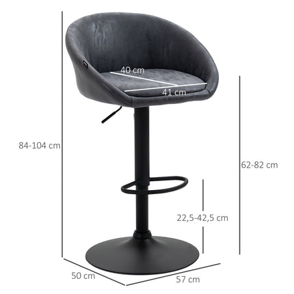 Adjustable barstools in gray artificial leather with armrests, set of 2