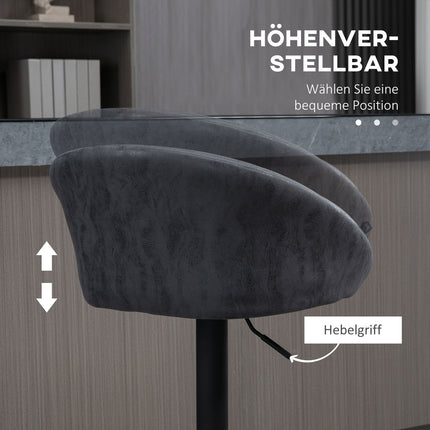 Adjustable barstools in gray artificial leather with armrests, set of 2