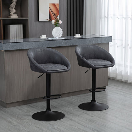 Adjustable barstools in gray artificial leather with armrests, set of 2