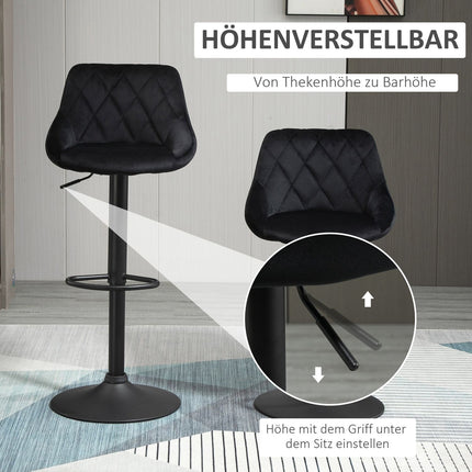 Verstellbare Barhocker 2er-Set mit Rückenlehne – Schwarzer Samt