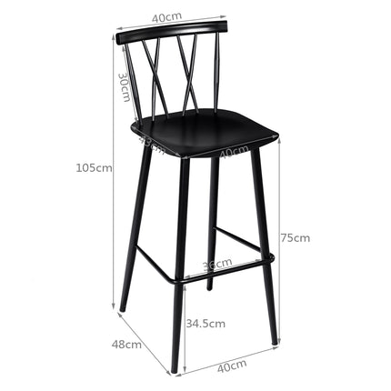 Barhocker 2er-Set, Rückenlehne aus Metall, Sitzhöhe 75 cm