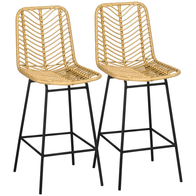 Gelbe Barhocker im 2er-Set mit Rückenlehne, Boho Design