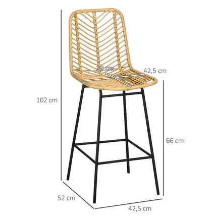 Lot de 2 tabourets de bar, chaises de bar style rat, tabourets de bar avec dossier, tabourets de cuisine style bohème, chaises de bar, cuisine, acier, jaune