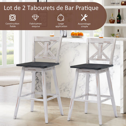 Barhocker 2er-Set, 360° drehbar, 73,6 cm (29 Zoll), Weiß
