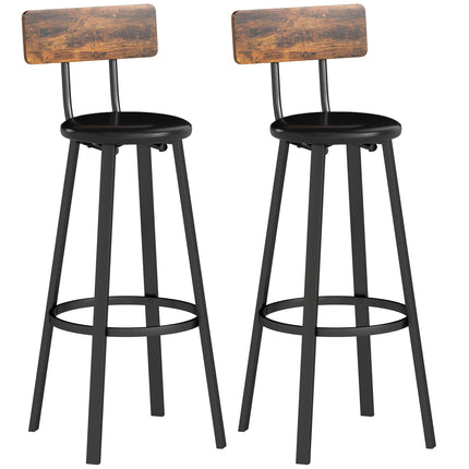 Barhocker 2er-Set, Rückenlehne, 75,5 cm Sitzhöhe