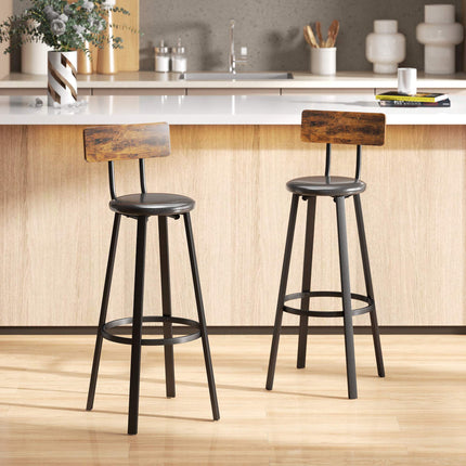 Barhocker 2er-Set, Rückenlehne, 75,5 cm Sitzhöhe