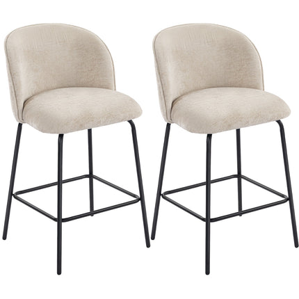 Barhocker 2er-Set, Rückenlehne & Fußstütze, Beige