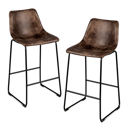 Barhocker 2er-Set, Wildlederimitat gepolstert, Metallbeine