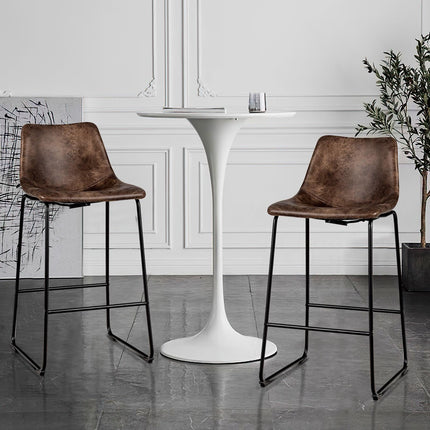 Barhocker 2er-Set, Wildlederimitat gepolstert, Metallbeine