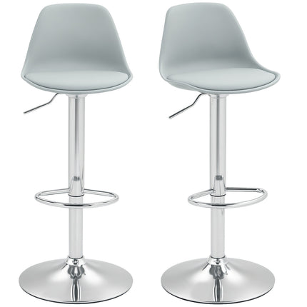 Höhenverstellbare graue Barhocker, 2er-Set, Kunstleder