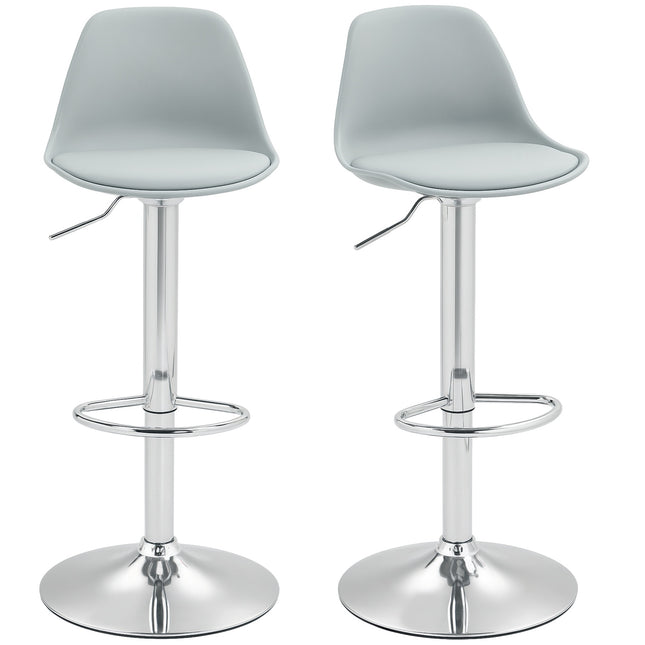Höhenverstellbare graue Barhocker, 2er-Set, Kunstleder