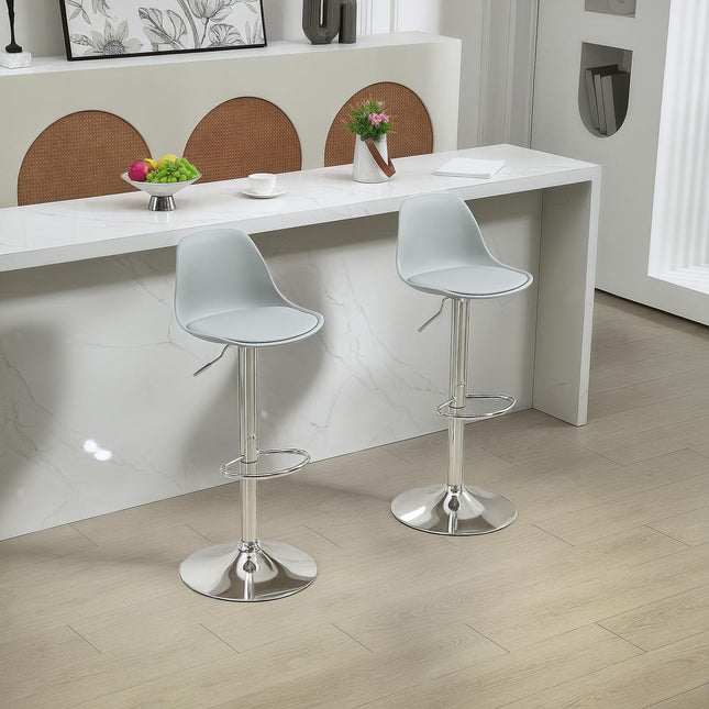 Höhenverstellbare graue Barhocker, 2er-Set, Kunstleder