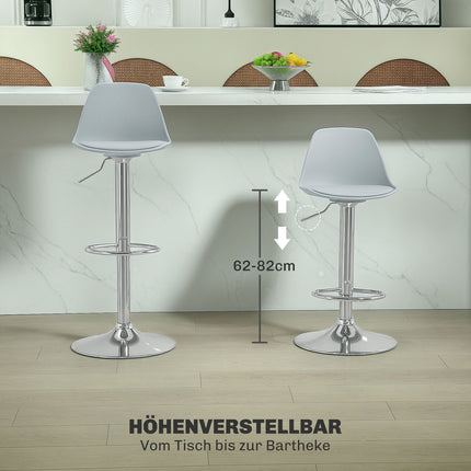 Höhenverstellbare graue Barhocker, 2er-Set, Kunstleder