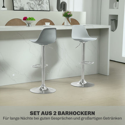 Höhenverstellbare graue Barhocker, 2er-Set, Kunstleder