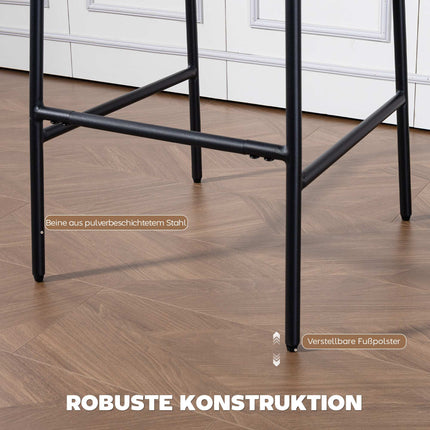 Barhocker 2er-Set, gepolstert, hohe Rückenlehne, grauer Stoff, Stahl