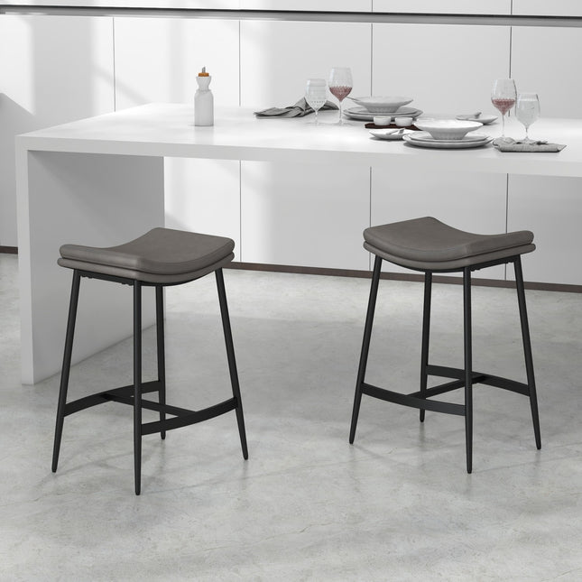Bar Stools Set of 2, Padded Seats, Steel Frame