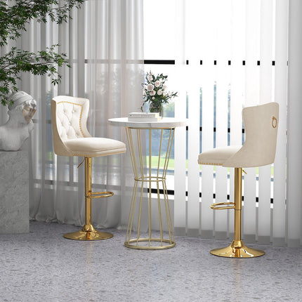 Barhocker 2er-Set, drehbar, höhenverstellbar, beiger Samt