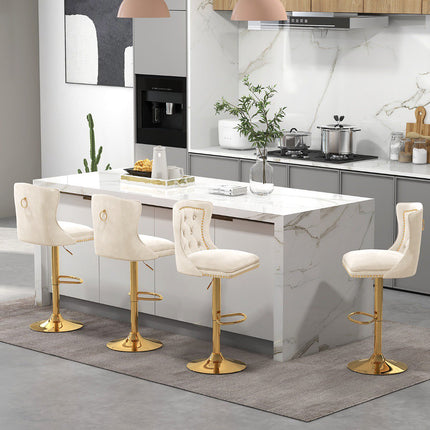 Barhocker 2er-Set, drehbar, höhenverstellbar, beiger Samt