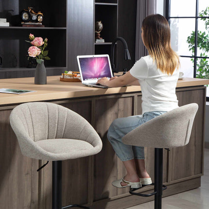 Bar Stools Set of 2, Swivel, Adjustable Height, With Armrests, Backrest