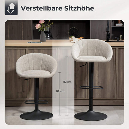 Bar Stools Set of 2, Swivel, Adjustable Height, With Armrests, Backrest