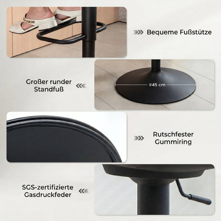 Bar Stools Set of 2, Swivel, Adjustable Height, With Armrests, Backrest