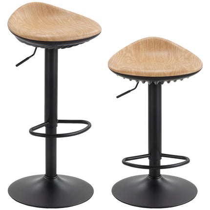 Bar Stools Set of 2 Swivel Height-Adjustable with Footrest, Oak Look, Black