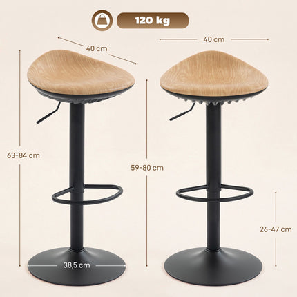 Bar Stools Set of 2 Swivel Height-Adjustable with Footrest, Oak Look, Black